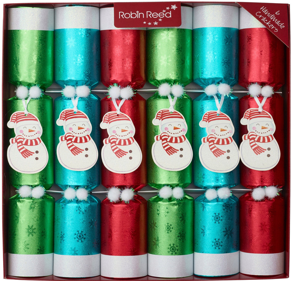 6 x 13" (33cm) Handmade Christmas Crackers by Robin Reed - Bright Racing Snowman - 72232