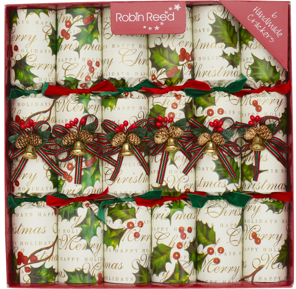 6 x 12" (30cm) Handmade Luxury Christmas Crackers by Robin Reed - Holly Berry - 6062