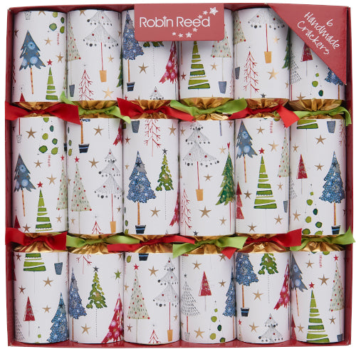 6 x 12" (30cm) Handmade Christmas Crackers by Robin Reed - Bright Trees - 62149