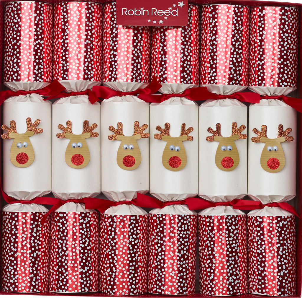 6 x 13" (33cm) Handmade Christmas Crackers by Robin Reed - Racing Reindeer Snowfall - 72007
