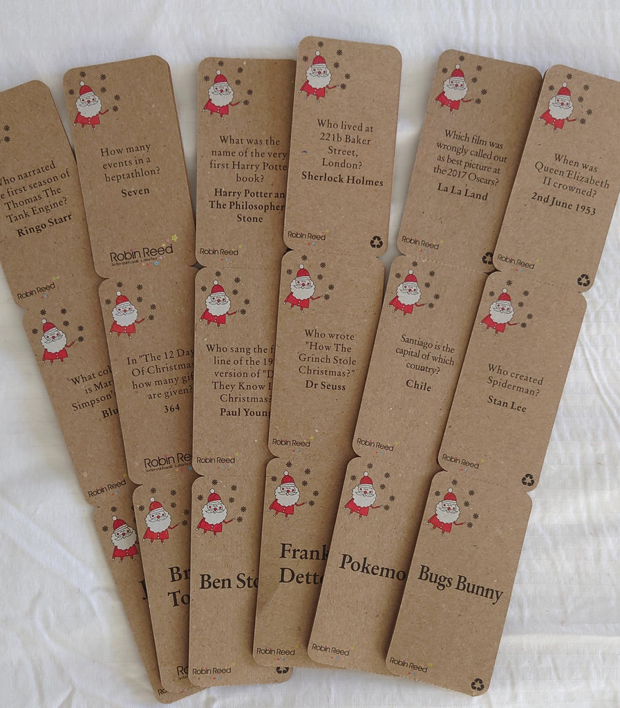 6 x 12" (30cm) handmade eco Christmas Cracker by Robin Reed - contains recyclable game cards - CCS21-09