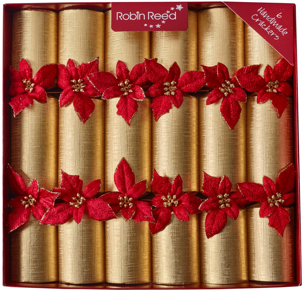 6 x 12" (30cm) Handmade Luxury Christmas Crackers by Robin Reed - Golden Poinsettia - 6002