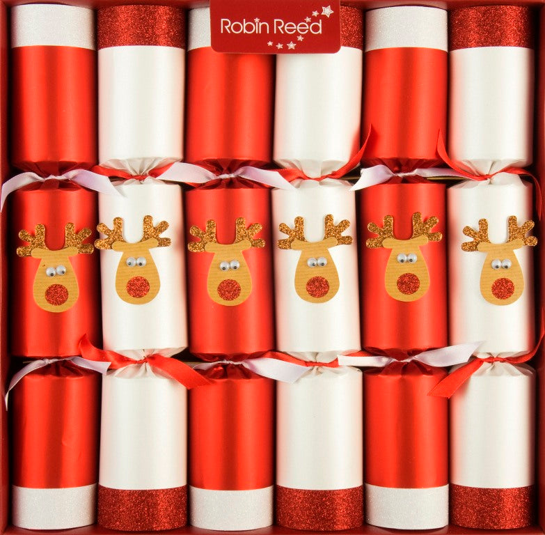 6 x 13" (33cm) Christmas Crackers - Glitter Racing Reindeer Crackers by Robin Reed (701)