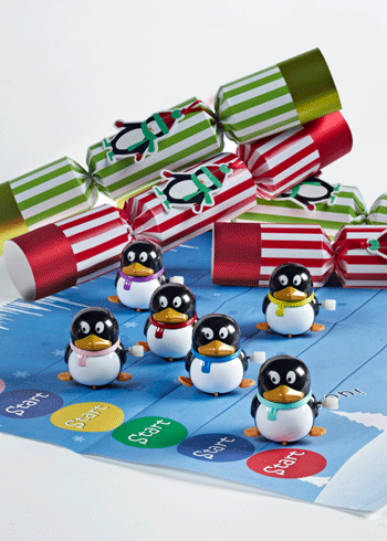 6 x 13" (33cm) Handmade Racing Penguin Christmas Crackers  by Robin Reed - Red Lime stripe 702